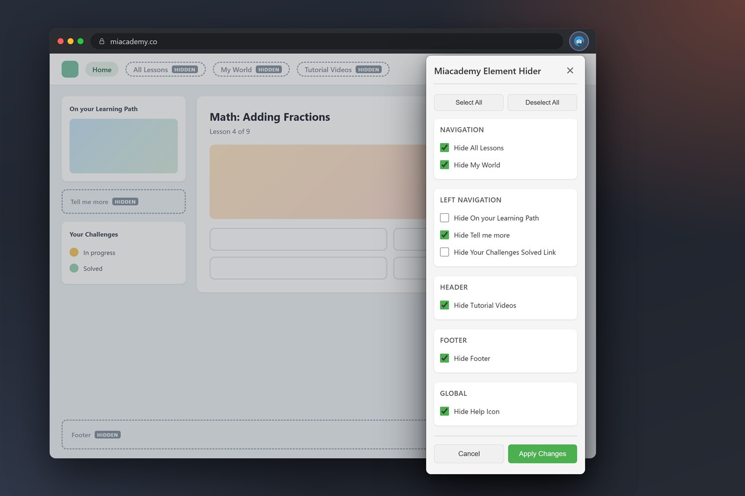 Browser Extension for Miacademy.co